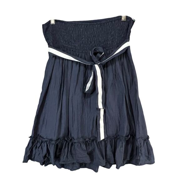 Agaci Mini Dress L Blue Strapless Lace Mesh Embroidered Smocked Y2K Boho Chic - Picture 7 of 14